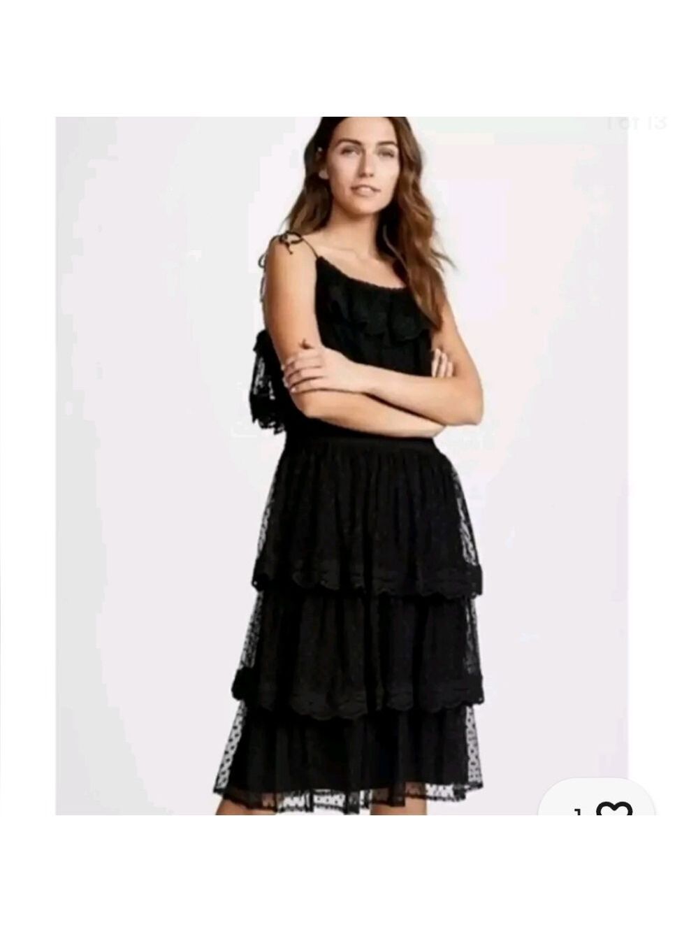 *MISA Los Angeles Alyin Black Lace Tiered Swiss Polka Dot Midi Dress – NWT – Siz